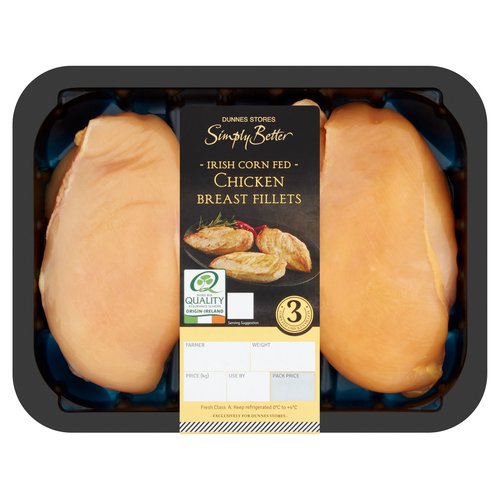 Dunnes Stores Simply Better 3 Irish Corn Fed Chicken Breast Fillets 375g