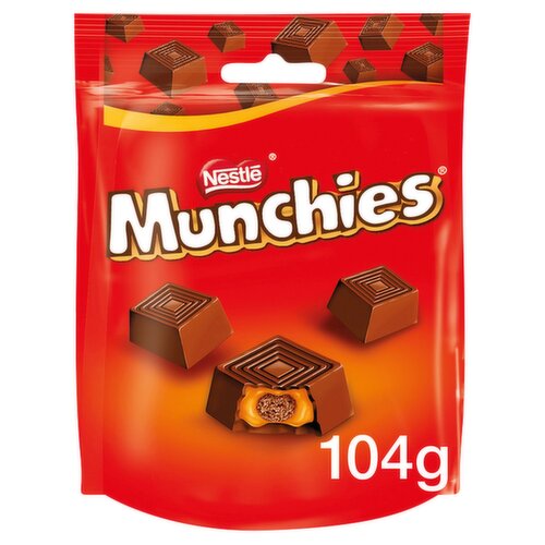 Milk chocolates with soft caramel (30%) and a crisp biscuit centre (5%).<br/><br/><b>Further Description</b><br/>Learn more: http://www.nestle.co.uk/brands<br/>
<br/>
Good to remember: Enjoying chocolate as part of a varied, balanced diet and a healthy lifestyle, is one of life's little pleasures.<br/>
<br/>
Cocoa Plan:<br/>
Supporting farmers for better chocolate. Working with the Rainforest Alliance to support cocoa farmers. Find out more at www.nestlecocoaplan.com.<br/><br/><b>Features</b><br/>Creamy milk chocolate cubes encasing a soft caramel & crunchy biscuit centre<br/>No artificial colours, flavours & preservatives<br/>Perfect for sharing with family and friends.<br/><br/><b>Pack Size</b><br/>104g ℮<br/><br/><b>Usage Other Text</b><br/>Contains approximately 4 servings<br/><br/><b>Usage Count</b><br/>Number of uses - Servings - 4<br/><br/><b>Recycling Info</b><br/>Pack - Don't Recycle<br/><br/><br/><b>Ingredients</b><br/>Sugar<br/>Glucose Syrup<br/>Cocoa Butter<br/>Vegetable Fats (Palm, Palm Kernel, Shea/ Illipe/ Mango Kernel/ Kokum Gurgi/ Sal)<br/>Invert Sugar Syrup<br/><span style='font-weight: bold;'>Milk</span> Powders (Whole and Skimmed)<br/>Sweetened Condensed Skimmed <span style='font-weight: bold;'>Milk</span> (<span style='font-weight: bold;'>Milk</span>, Sugar)<br/>Cocoa Mass<br/>Lactose and Proteins from Whey (from <span style='font-weight: bold;'>Milk</span>)<br/>Whey Powder (from <span style='font-weight: bold;'>Milk</span>)<br/><span style='font-weight: bold;'>Wheat</span> Flour (contains Calcium, Iron, Thiamin and Niacin)<br/>Butterfat (from <span style='font-weight: bold;'>Milk</span>)<br/>Emulsifier (Lecithins)<br/><span style='font-weight: bold;'>Barley</span> Malt Extract<br/>Raising Agents (Sodium Bicarbonate, Ammonium Bicarbonate)<br/>Salt<br/><br/><b>Lower Age Limit</b><br/>Advisory - Years - 4<br/><br/><b>Safety Warning</b><br/>Important: Young children (less than 4 years) have limited chewing ability and could choke on small sweets.<br/><br/><b>Storage Type</b><br/>Ambient<br/><br/><b>Storage</b><br/>For best before end see base.<br/>
Store cool and dry.<br/><br/><b>Preparation and Usage</b><br/>Know Your Servings<br/>
6 Sweets = 1 Serving<br/>
<br/>
Love to Share<br/>
...With others<br/>
...With a movie<br/>
...As a treat<br/><br/><b>Company Name</b><br/>Nestlé UK & Ireland<br/><br/><b>Company Address</b><br/>PO Box 203,<br/>
York,<br/>
YO91 1XY.<br/>
<br/>
Nestlé Ireland,<br/>
3030 Lake Drive,<br/>
Citywest Business Campus,<br/>
Dublin 24.<br/><br/><b>Telephone Helpline</b><br/>UK: 0800 604 604<br/>ROI: 00800 6378 5385<br/><br/><b>Web Address</b><br/>www.nestle.co.uk<br/><br/><b>Return To</b><br/>Contact us Free<br/>
www.nestle.co.uk<br/>
UK: 0800 604 604<br/>
PO Box 203,<br/>
York,<br/>
YO91 1XY.<br/>
<br/>
ROI: 00800 6378 5385<br/>
Nestlé Ireland,<br/>
3030 Lake Drive,<br/>
Citywest Business Campus,<br/>
Dublin 24.<br/>