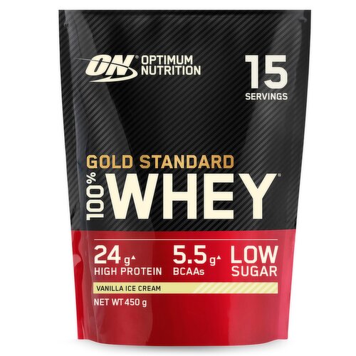 Optimum Nutrition Gold Standard Whey Protein Powder, Vanilla Ice Cream Flavour, 15 servings, 450g