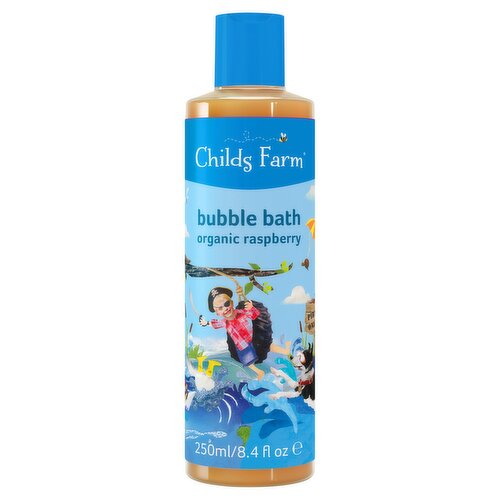 <b>Further Description</b><br/>Visit childsfarm.com to explore our range & sign up to our newsletter for the latest skin tips.<br/>
<br/>
Follow us on our social channels & share your experiences.<br/>
Instagram, Facebook, TikTok, Twitter and YouTube<br/><br/><b>Features</b><br/>Paediatrician and Dermatologist Approved<br/>Suitable for sensitive skin also safe for people who may be prone to eczema<br/>Suitable for newborn & upwards<br/>Contains naturally derived ingredients and organic fruit extract<br/>Cruelty Free International<br/>Suitable for vegans<br/><br/><b>Lifestyle</b><br/>Not Tested on Animals<br/>Suitable for Vegans<br/><br/><b>Pack Size</b><br/>250ml ℮<br/><br/><br/><b>Ingredients</b><br/>Aqua (Water)<br/>Sodium Coco-Sulfate<br/>Cocamidopropyl Betaine<br/>Decyl Glucoside<br/>Benzyl Alcohol<br/>Coco-Glucoside<br/>Glycerin<br/>Parfum (Fragrance)<br/>Sodium Chloride<br/>Citric Acid<br/>Sodium Lauryl Glucose Carboxylate<br/>Lauryl Glucoside<br/>Dehydroacetic Acid<br/>Sodium Benzoate<br/>Sodium Citrate<br/>Rubus Idaeus (Raspberry) Fruit Extract*<br/>Sorbic Acid<br/>Potassium Sorbate<br/>Sodium Hydroxide<br/>(*Denotes certified organic ingredient)<br/><br/><b>Safety Warning</b><br/>Warnings: External use only. If product gets in eyes, rinse well with water. If irritation occurs wash with copious amounts of water & stop use.<br/><br/><b>Storage Type</b><br/>Ambient<br/><br/><b>Preparation and Usage</b><br/>Pour a generous amount of bubble bath under warm running water to create foaming, fragrant bubbles.<br/><br/>Country of Origin - United Kingdom<br/><br/><b>Origin</b><br/>Made in the UK<br/><br/><b>Company Name</b><br/>Childs Farm Limited / Childs Farm Europe<br/><br/><b>Company Address</b><br/>Childs Farm Limited,<br/>
Kestrel Court,<br/>
Sherborne St. John,<br/>
RG24 9HJ,<br/>
UK.<br/>
<br/>
Childs Farm Europe,<br/>
4 Michael St,<br/>
Limerick,<br/>
Co. Limerick,<br/>
V94 V184,<br/>
Ireland.<br/><br/><b>Durability after Opening</b><br/>Months - 12<br/><br/><b>Telephone Helpline</b><br/>01635926000<br/><br/><b>Web Address</b><br/>childsfarm.com<br/><br/><b>Return To</b><br/>Childs Farm Limited,<br/>
Kestrel Court,<br/>
Sherborne St. John,<br/>
RG24 9HJ,<br/>
UK.<br/>
<br/>
Childs Farm Europe,<br/>
4 Michael St,<br/>
Limerick,<br/>
Co. Limerick,<br/>
V94 V184,<br/>
Ireland.<br/>
childsfarm.com<br/><br/>