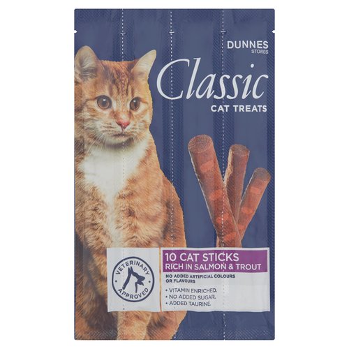 Dunnes Stores Classic Cat Treats Cat Sticks Rich in Salmon & Trout 10 x 5g (50g)