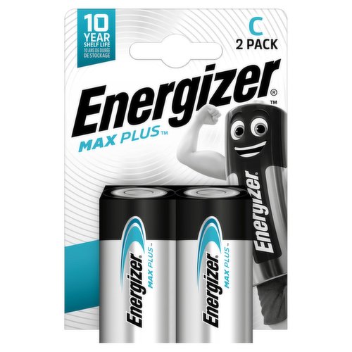 Energizer Max Plus C Batteries, Alkaline, 2 Pack