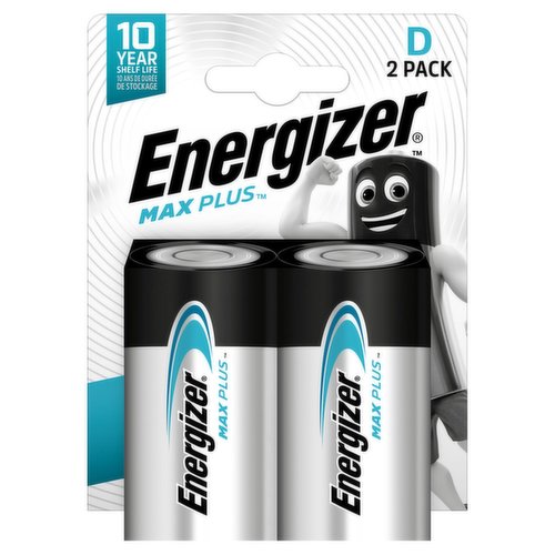 Energizer Max Plus D Batteries, Alkaline 2 Pack