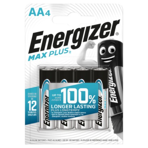 Energizer Max Plus AA Batteries, Alkaline, 4 Pack