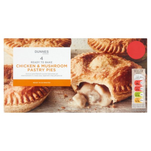 Dunnes Stores 4 Ready to Bake Chicken & Mushroom Pastry Pies 4 x 153g (612g)