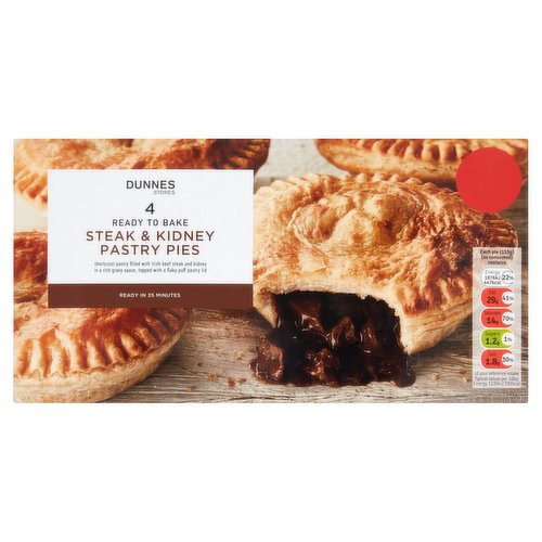 Dunnes Stores 4 Ready to Bake Steak & Kidney Pastry Pies 4 x 153g (612g)