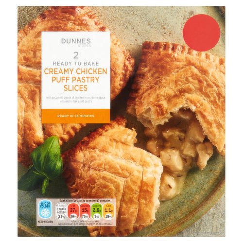 Dunnes Stores 2 Ready to Bake Creamy Chicken Puff Pastry Slices 2 x 160g (320g)