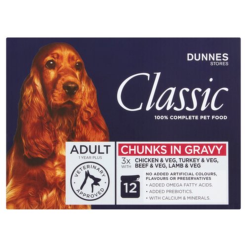 Dunnes Stores Classic Dog Food Chunks in Gravy Meaty Selection with Veg Adult 12 x 100g (1.2kg)