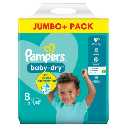 Pampers Baby-Dry Size 8, 52 Nappies, 17kg+ - Dunnes Stores