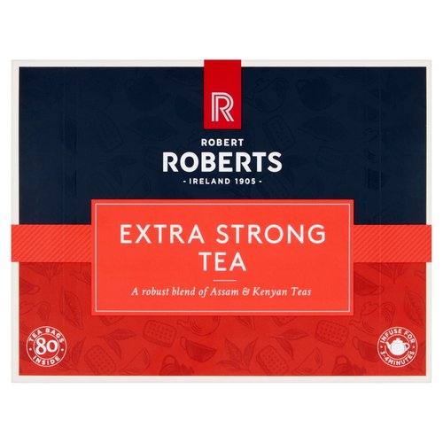 Extra Strong Tea Bags<br/><br/><b>Features</b><br/>A robust blend of Assam & Kenyan teas<br/><br/><b>Pack Size</b><br/>250g ℮<br/><br/><b>Usage Count</b><br/>Number of uses - Count - 80<br/><br/><b>Recycling Info</b><br/>Carton - Card - Widely Recycled<br/><br/><br/><b>Ingredients</b><br/>Black Tea<br/><br/><b>Storage Type</b><br/>Ambient<br/><br/><b>Storage</b><br/>Store in a cool, dry place away from sunlight & strong odours.<br/><br/><b>Preparation and Usage</b><br/>To prepare, use one teabag per cup and add freshly boiled water and milk if desired. Alternatively, if preparing in a tea pot, use one teabag per person and one for the pot.<br/>
Leave to infuse for between 3 and 4 minutes.<br/><br/>Packed In - United Kingdom<br/><br/><b>Origin</b><br/>Specially packed in the UK<br/><br/><b>Company Name</b><br/>Valeo Foods<br/><br/><b>Company Address</b><br/>Merrywell Industrial Estate,<br/>
Ballymount,<br/>
Dublin 12.<br/><br/><b>Telephone Helpline</b><br/>1800 855 706 (ROI)<br/>0800 085 5385 (NI & UK)<br/><br/><b>Web Address</b><br/>www.valeofoods.ie<br/><br/><b>Return To</b><br/>Valeo Foods,<br/>
Merrywell Industrial Estate,<br/>
Ballymount,<br/>
Dublin 12.<br/>
For Customer Care, call<br/>
1800 855 706 (ROI)<br/>
0800 085 5385 (NI & UK)<br/>
For more information visit: www.valeofoods.ie<br/><br/>