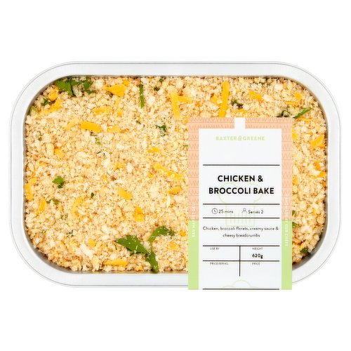 Chicken & Broccoli Bake<br/><br/><b>Features</b><br/>Market Deli<br/><br/><b>Pack Size</b><br/>620g ℮<br/><br/><b>Allergy Advice</b><br/>Wheat - Contains<br/>Milk - Contains<br/><br/><br/><b>Ingredients</b><br/>Irish Chicken (51%)<br/>Broccoli (20%)<br/>Chicken Sauce [Chicken Poaching Liquid (Water, Chicken), Cream (<span style='font-weight: bold;'>Milk</span>), Plain Flour (Fortified Wheat Flour (<span style='font-weight: bold;'>Wheat</span> Flour [Calcium, Iron, Niacin (B3), Thiamin (B1)])), Butter (<span style='font-weight: bold;'>Milk</span>), Bay Leaf]<br/>Breadcrumbs [Wheat Flour (<span style='font-weight: bold;'>Wheat</span> Flour, Flour Treatment Agent: Ascorbic Acid;), Water, Yeast, Salt]<br/>Butter (<span style='font-weight: bold;'>Milk</span>)<br/>Cheddar Cheese [<span style='font-weight: bold;'>Milk</span>, Potato Starch, Salt, Starter Culture, Microbial Rennet, Colour: Annatto Norbixin (E160b ii);]<br/>Parsley<br/><br/><b>Allergy Advice</b><br/>For allergens including Cereals containing <span style='font-weight: bold;'>Gluten</span>, please see highlighted ingredients above.<br/><br/><br/><b>Allergy Text</b><br/><span style='font-weight: bold;'>Produced in a kitchen that may contain other food allergens.</span><br/><br/><br/><b>Storage Type</b><br/>Chilled<br/><br/><b>Storage and Usage Statements</b><br/>Suitable for Home Freezing - Suitable for Home Freezing<br/>Keep Refrigerated - Keep Refrigerated<br/><br/><b>Storage</b><br/>Keep refrigerated between 0-4°C. Consume within 3 days of opening and use by date. Suitable for home freezing. Freeze on day of purchase & consume within 1 month. Once defrosted consume within 24hrs. Do not re-freeze.<br/><br/><b>Storage Conditions</b><br/>Min Temp °C 0<br/>Max Temp °C 4<br/><br/><b>Cooking Guidelines</b><br/>Oven cook - From Chilled - Remove film and place in a preheated oven at 160°c for 30-35 minutes or microwave until piping hot.<br/><br/>Country of Origin - Ireland<br/><br/><b>Origin</b><br/>Origin of Chicken: Ireland<br/><br/><b>Company Name</b><br/>Dunnes Stores<br/><br/><b>Company Address</b><br/>46-50 South Great Georges St,<br/>
Dublin 2.<br/><br/><b>Return To</b><br/>Dunnes Stores,<br/>
46-50 South Great Georges St,<br/>
Dublin 2.<br/><br/>