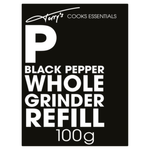 Black Pepper Whole Grinder Refill<br/><br/><b>Features</b><br/>Halal<br/>Kosher - Parev<br/><br/><b>Lifestyle</b><br/>Halal<br/>Kosher<br/><br/><b>Pack Size</b><br/>100g ℮<br/><br/><b>Recycling Info</b><br/>Box - Recyclable<br/><br/><b>Storage Type</b><br/>Ambient<br/><br/><b>Storage</b><br/>Store in a cool, dry place, out of direct sunlight.<br/>
Once opened, keep dry and sealed.<br/><br/><b>Preparation and Usage</b><br/>Use to refill your Peppercorn Grinders.<br/><br/>Packed In - South Africa<br/><br/><b>Origin</b><br/>Product of India / Vietnam / Indonesia. Packed in South Africa<br/><br/><b>Company Name</b><br/>Terry Smyth<br/><br/><b>Company Address</b><br/>PO Box 10331,<br/>
Dublin 18,<br/>
Ireland.<br/><br/><b>Return To</b><br/>Terry Smyth,<br/>
PO Box 10331,<br/>
Dublin 18,<br/>
Ireland.<br/>
Email: terrysmyth@me.com<br/><br/>
