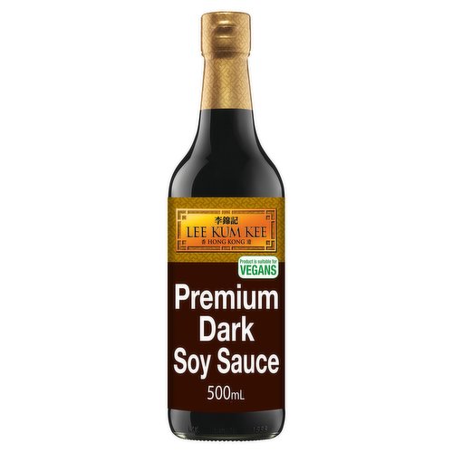 Premium Dark Soy Sauce<br/><br/><b>Further Description</b><br/>Visit www.LKK.com for more recipe ideas<br/><br/><b>Features</b><br/>Naturally Brewed<br/>Made with non-GM soybeans<br/>No preservatives added<br/>No added MSG<br/>Suitable for vegetarians and vegans<br/><br/><b>Lifestyle</b><br/>Suitable for Vegans<br/>Suitable for Vegetarians<br/><br/><b>Pack Size</b><br/>500mL ℮<br/><br/><br/><b>Ingredients</b><br/>Water<br/>Salt<br/>Colour (Plain Caramel)<br/>Sugar<br/>Defatted <span style='font-weight: bold;'>Soybeans</span> 10%<br/><span style='font-weight: bold;'>Wheat</span><br/><br/><b>Storage Type</b><br/>Ambient<br/><br/><b>Storage</b><br/>Tightly close lid after use and keep refrigerated.<br/><br/>Country of Origin - China<br/><br/><b>Origin</b><br/>Product of China<br/><br/><b>Company Name</b><br/>Lee Kum Kee (Europe) Ltd<br/><br/><b>Company Address</b><br/>3 Harbour Exchange Square,<br/>
London,<br/>
E14 9GE.<br/><br/><b>Return To</b><br/>Lee Kum Kee (Europe) Ltd,<br/>
3 Harbour Exchange Square,<br/>
London,<br/>
E14 9GE.<br/>