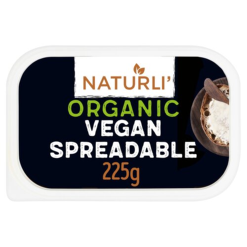 Fat spread 75%<br/><br/><b>Features</b><br/>Organic<br/>With rapeseed, coconut, shea butter and almond<br/>Milkfree zone<br/>Plants are the new black<br/>Dairy free<br/>100% vegan<br/>Vegan Society<br/><br/><b>Lifestyle</b><br/>Organic<br/>Suitable for Vegans<br/><br/><b>Pack Size</b><br/>225g ℮<br/><br/><br/><b>Ingredients</b><br/>Organic Rapeseed Oil (39%)<br/>Water<br/>Organic Coconut Oil (22%)<br/>Organic Shea Butter Oil (13%)<br/>Organic ALMOND (2%)<br/>Salt<br/>Emulsifier (Sunflower Lecithin)<br/>Organic Carrot Juice<br/>Organic Lemon Juice<br/>Natural Flavouring<br/><br/><b>Allergy Text</b><br/>May contain traces of: Hazelnut, Cashew and Pistachio<br/><br/><br/><b>Storage Type</b><br/>Chilled<br/><br/><b>Storage and Usage Statements</b><br/>Keep Refrigerated<br/><br/><b>Storage</b><br/>Maximum 8°C.<br/>
Best before: See lid.<br/><br/><b>Storage Conditions</b><br/>Max Temp °C 8<br/><br/><b>Preparation and Usage</b><br/>Naturli' Spreadable is 75% fat, and can be used for baking. Enjoy!<br/><br/><b>Return To</b><br/>Naturli Foods A/S.<br/>
www.naturli-foods.dk<br/>