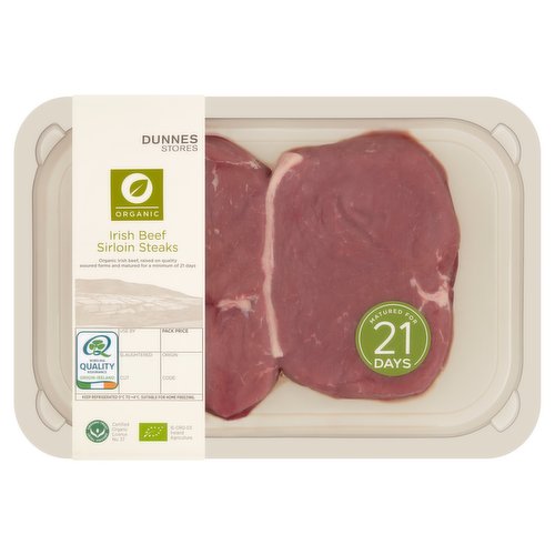 Dunnes Stores Organic Irish Beef Sirloin Steaks 440g