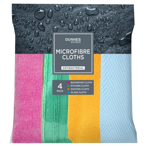 Dunnes Stores 4 Premium Microfibre Cloths - Antibacterial