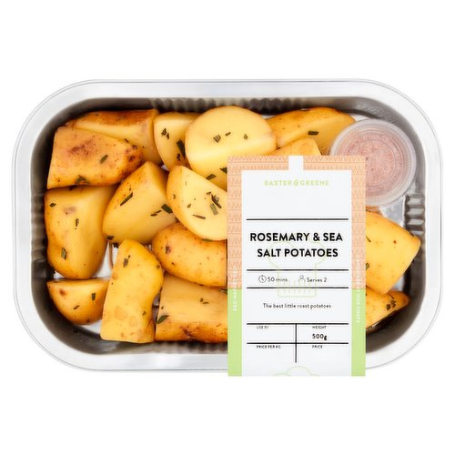 Rosemary and Sea Salt Potatoes<br/><br/><b>Features</b><br/>Market Deli<br/><br/><b>Pack Size</b><br/>500g ℮<br/><br/><b>Allergy Advice</b><br/>Sulphur Dioxide/Sulphites - Contains<br/><br/><br/><b>Ingredients</b><br/>Baby Potato<br/><span style='font-weight: bold;'>Sulphites</span><br/>Olive Oil<br/>Pepper<br/>Rosemary<br/>Sea Salt<br/><br/><b>Allergy Advice</b><br/>For allergens including Cereals containing <span style='font-weight: bold;'>Gluten</span>, please see highlighted ingredients above.<br/><br/><br/><b>Allergy Text</b><br/><span style='font-weight: bold;'>Produced in a kitchen that may contain other food allergens.</span><br/><br/><br/><b>Storage Type</b><br/>Chilled<br/><br/><b>Storage and Usage Statements</b><br/>Suitable for Home Freezing - Suitable for Home Freezing<br/>Keep Refrigerated - Keep Refrigerated<br/><br/><b>Storage</b><br/>Keep refrigerated between 0-4'C. Consume within 3 days of opening and use by date. Suitable for home freezing. Freeze on day of purchase & consume within 1 month. Once defrosted consume within 24hrs. Do not re-freeze.<br/><br/><b>Storage Conditions</b><br/>Min Temp °C 0<br/>Max Temp °C 4<br/><br/><b>Cooking Guidelines</b><br/>Oven cook - From Chilled - Remove film and roast in a preheated oven at 180°C for 35-40 mins.<br/><br/><b>Company Name</b><br/>Dunnes Stores<br/><br/><b>Company Address</b><br/>46-50 South Great George's Street,<br/>
Dublin 2.<br/><br/><b>Return To</b><br/>Freshly prepared @ Baxter & Greene<br/>
Dunnes Stores,<br/>
46-50 South Great George's Street,<br/>
Dublin 2.<br/><br/>
