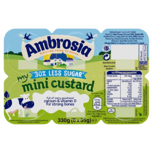 Ambrosia Ready To Eat My Mini 30% Less Sugar Custard Pots 6 x 55g