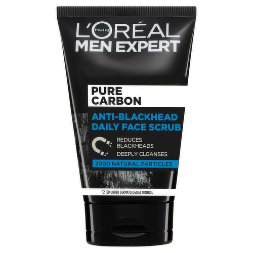 <b>Features</b><br/>A daily face scrub enriched with purifying carbon<br/>Reduces blackheads and deeply cleanses skin<br/>With 2000 natural particles<br/>Helps protect against the appearance of blemishes & blackheads and unclog pores<br/><br/><b>Pack Size</b><br/>100ml ℮<br/><br/><br/><b>Ingredients</b><br/>909012 6<br/>Aqua / Water<br/>Glycerin<br/>Myristic Acid<br/>Stearic Acid<br/>Palmitic Acid<br/>Potassium Hydroxide<br/>Lauric Acid<br/>Butylene Glycol<br/>Sorbitol<br/>Glyceryl Stearate SE<br/>PEG-8<br/>Perlite<br/>Mentha Piperita Extract / Peppermint Extract<br/>Charcoal Powder<br/>Caprylyl Glycol<br/>Tetrasodium EDTA<br/>Citric Acid<br/>Pentylene Glycol<br/>Polyglycerin-10<br/>Polyglyceryl-10 Myristate<br/>Polyglyceryl-10 Stearate<br/>Polyquaternium-4<br/>Sodium Dehydroacetate<br/>Phenoxyethanol<br/>CI 77499 / Iron Oxides<br/>Linalool<br/>Limonene<br/>Parfum / Fragrance<br/>(F.I.L. B229781/1)<br/><br/><b>Storage Type</b><br/>Ambient<br/><br/><b>Preparation and Usage</b><br/>Apply a small amount of product on wet face and gently massage concentrating on forehead, nose and chin.<br/>
Rinse thoroughly. Use daily for perfectly cleansed skin.<br/><br/>Country of Origin - Germany<br/><br/><b>Company Name</b><br/>L'Oréal Paris<br/><br/><b>Company Address</b><br/>London,<br/>
W6 8AZ.<br/><br/><b>Telephone Helpline</b><br/>UK: 0800 0304 032<br/>ROI: 1800 818 672<br/><br/><b>Web Address</b><br/>www.loreal-paris.co.uk/contact-us<br/><br/><b>Return To</b><br/>For expert advice, please contact:<br/>
L'Oréal Consumer Advisory Department<br/>
UK: 0800 0304 032<br/>
ROI: 1800 818 672<br/>
L'Oréal Paris,<br/>
London,<br/>
W6 8AZ.<br/>
www.loreal-paris.co.uk/contact-us<br/><br/>