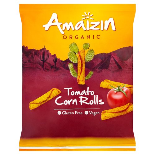Tomato flavoured corn chips.<br/><br/><b>Features</b><br/>Organic<br/>Palm oil free<br/>Wheat and gluten free<br/>GMO free<br/>Suitable for vegetarians and vegans<br/><br/><b>Lifestyle</b><br/>Organic<br/>Suitable for Vegans<br/>Suitable for Vegetarians<br/><br/><b>Pack Size</b><br/>100g ℮<br/><br/><br/><b>Ingredients</b><br/>Corn Flour* (69%)<br/>Sunflower Oil*<br/>Tomatoes* (1,7%)<br/>Salt<br/>Sugar*<br/>Yeast Extract<br/>Paprika*<br/>Black Pepper*<br/>Garlic*<br/>Chilli Pepper*<br/>Tomato Paste*<br/>Paprika Extract*<br/>*Organic farming<br/><br/><b>Storage Type</b><br/>Ambient<br/><br/><b>Storage</b><br/>Store in an airtight container once opened.<br/><br/>Country of Origin - Belgium<br/><br/><b>Origin</b><br/>Produced in Belgium<br/><br/><b>Web Address</b><br/>www.amaizin.com<br/><br/><b>Return To</b><br/>www.amaizin.com<br/>