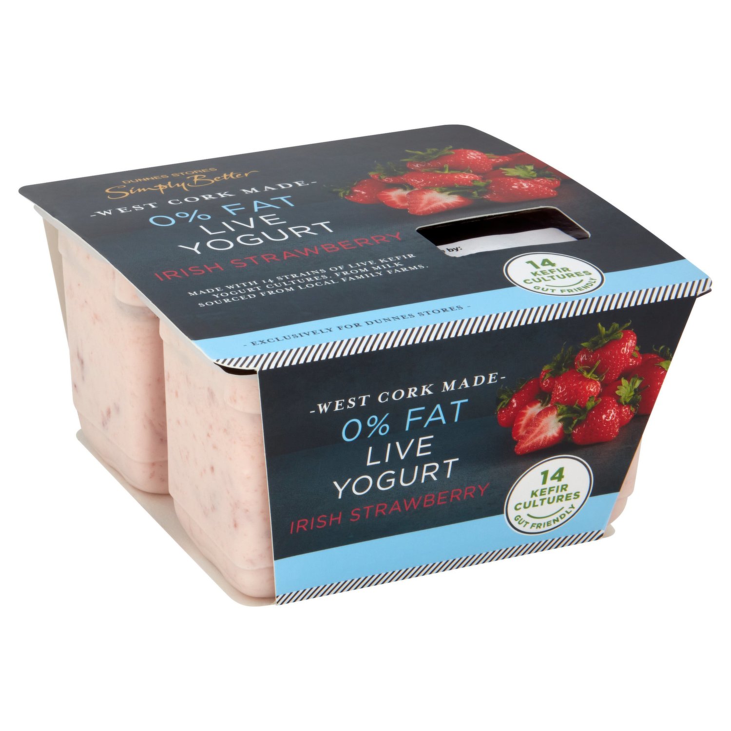 Dunnes Stores Simply Better 0% Fat Live Yogurt Irish Strawberry 4 x