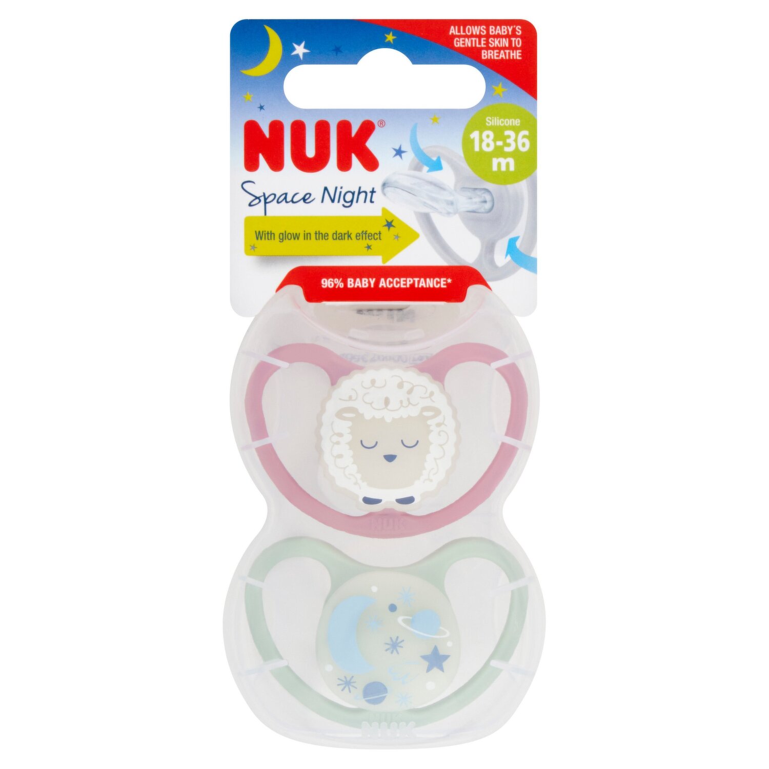 NUK for NATURE teat pacifier silicone 18-36 months. Green x 2