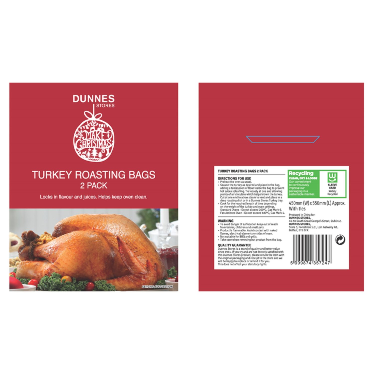 CHRISTMAS BACOFOIL THE TURKEY ROASTING BAGS 2 EXTRA LARGE SEALS IN