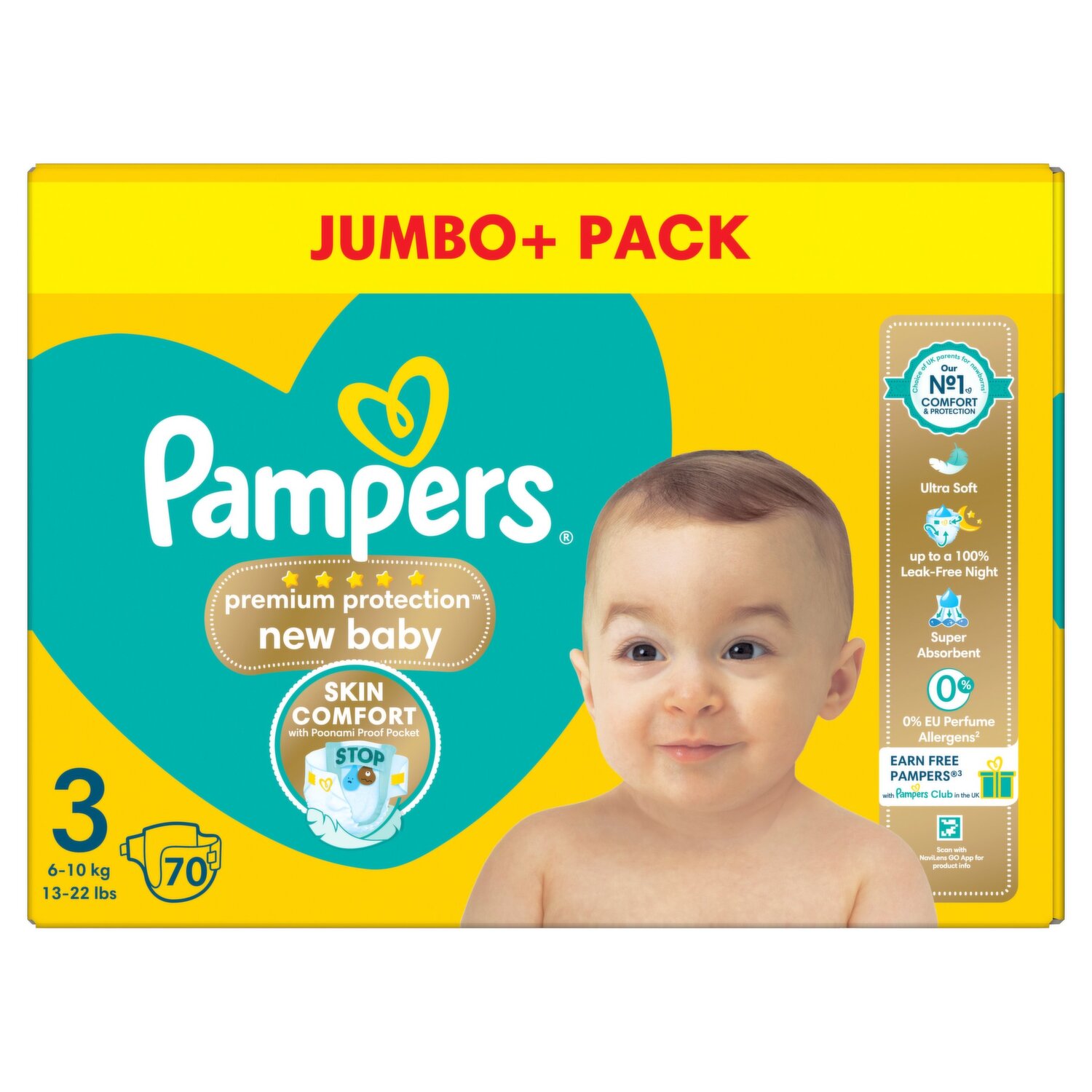 Pampers Premium Protection Size 4, 62 Nappies, 9kg - 14kg, Jumbo+ Pack