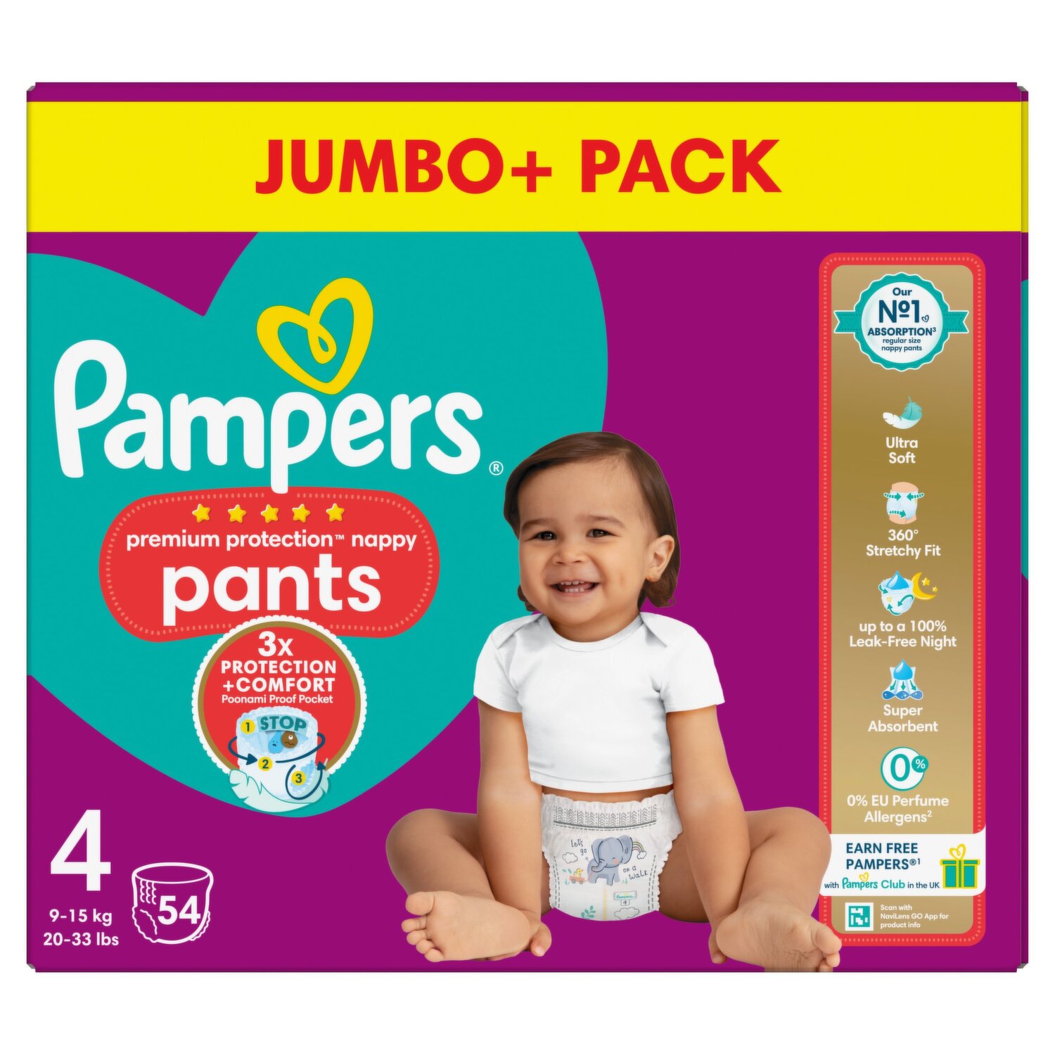 Pampers Premium Protection Nappies, Size 4 (9-14kg) Jumbo+