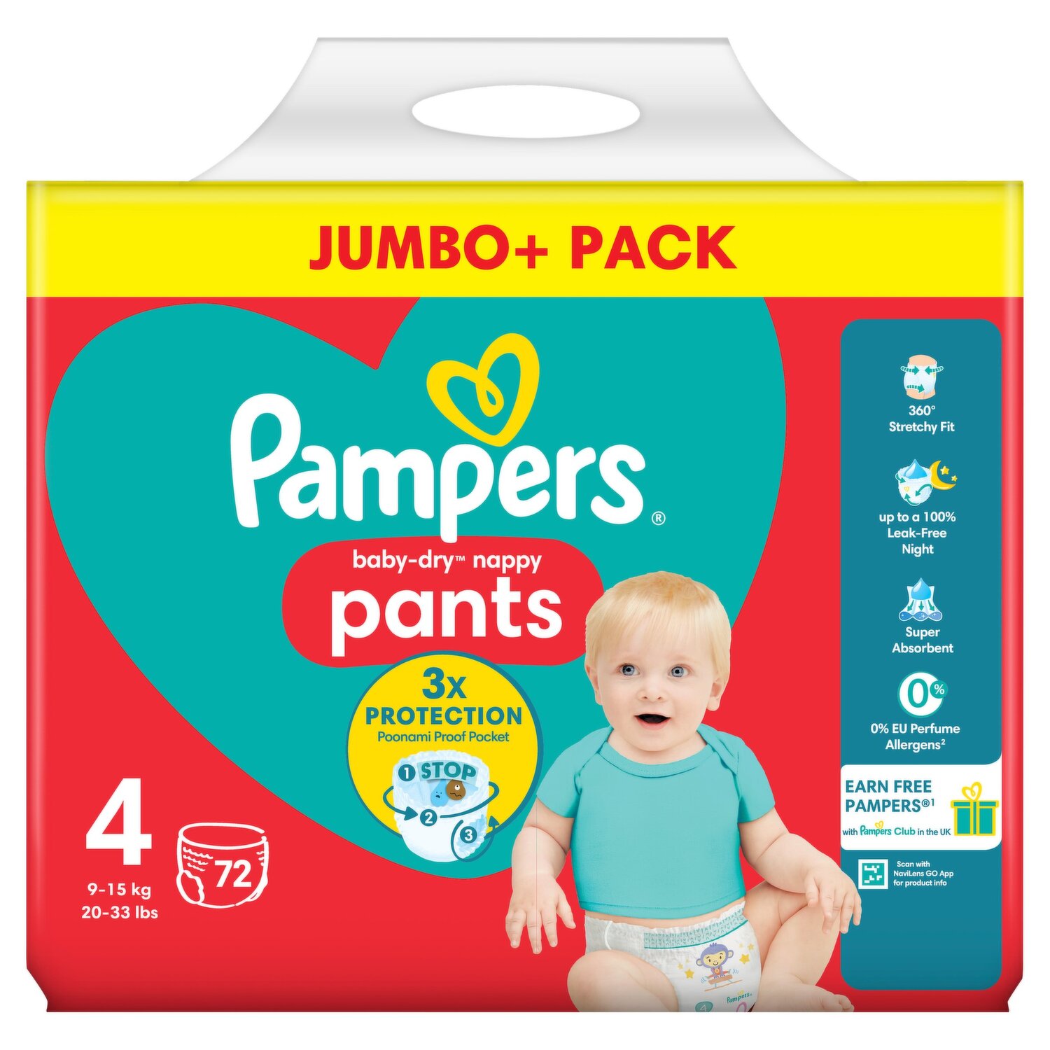 Pampers Baby-Dry Nappy Pants Size 4, 72 Nappies, 9kg - 15kg