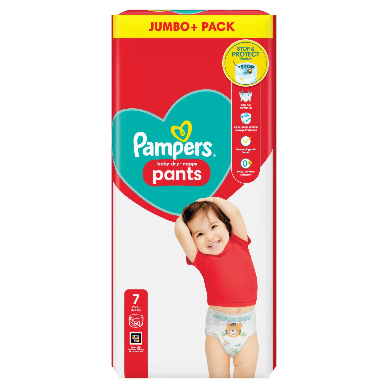 Pampers Baby-Dry Nappy Pants Size 7, 25 Nappies, 17kg+, Essential Pack
