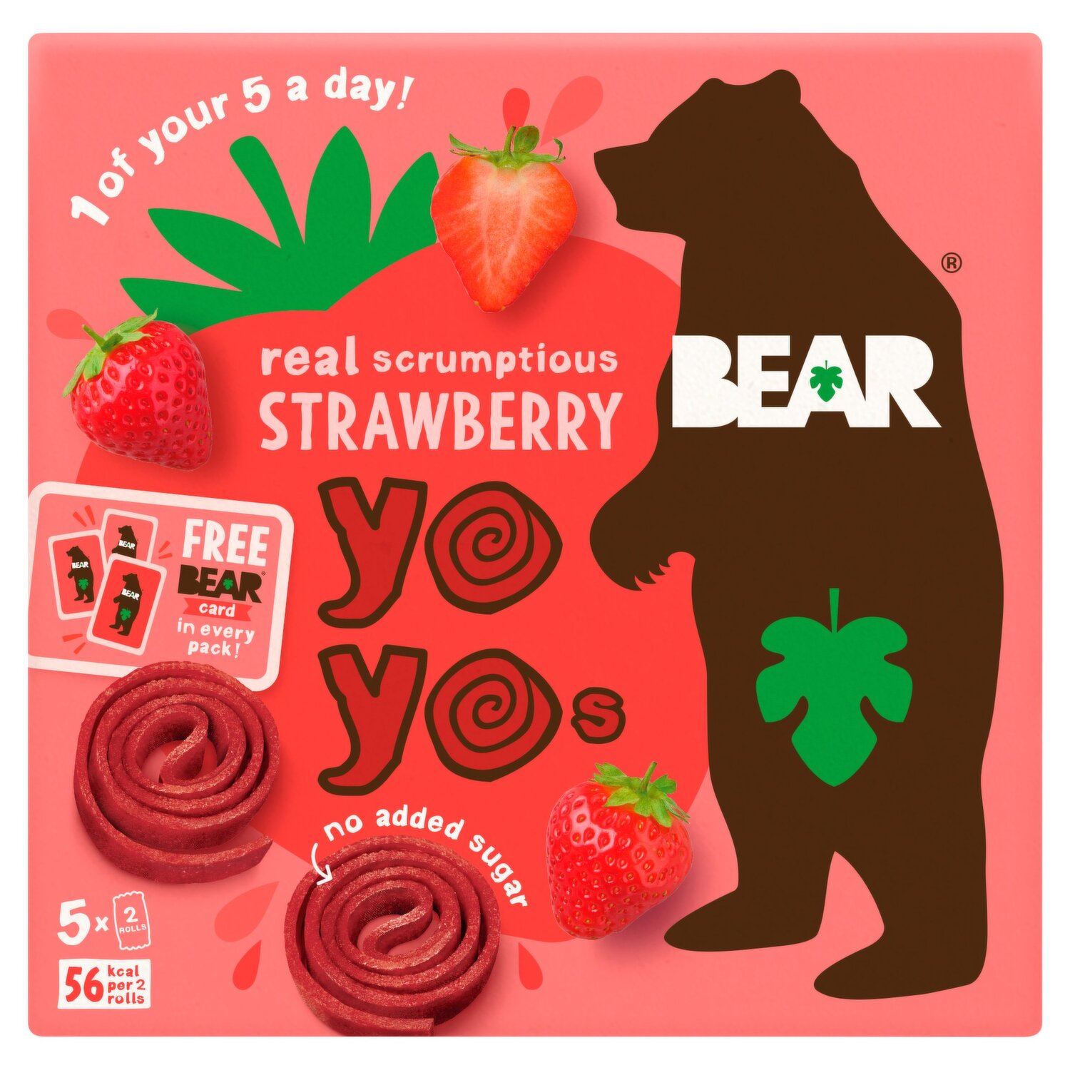 BEAR Fruit Rolls, Healthy Fruit Snack, Strawberry Flavour, 20 g (Pack of 12)