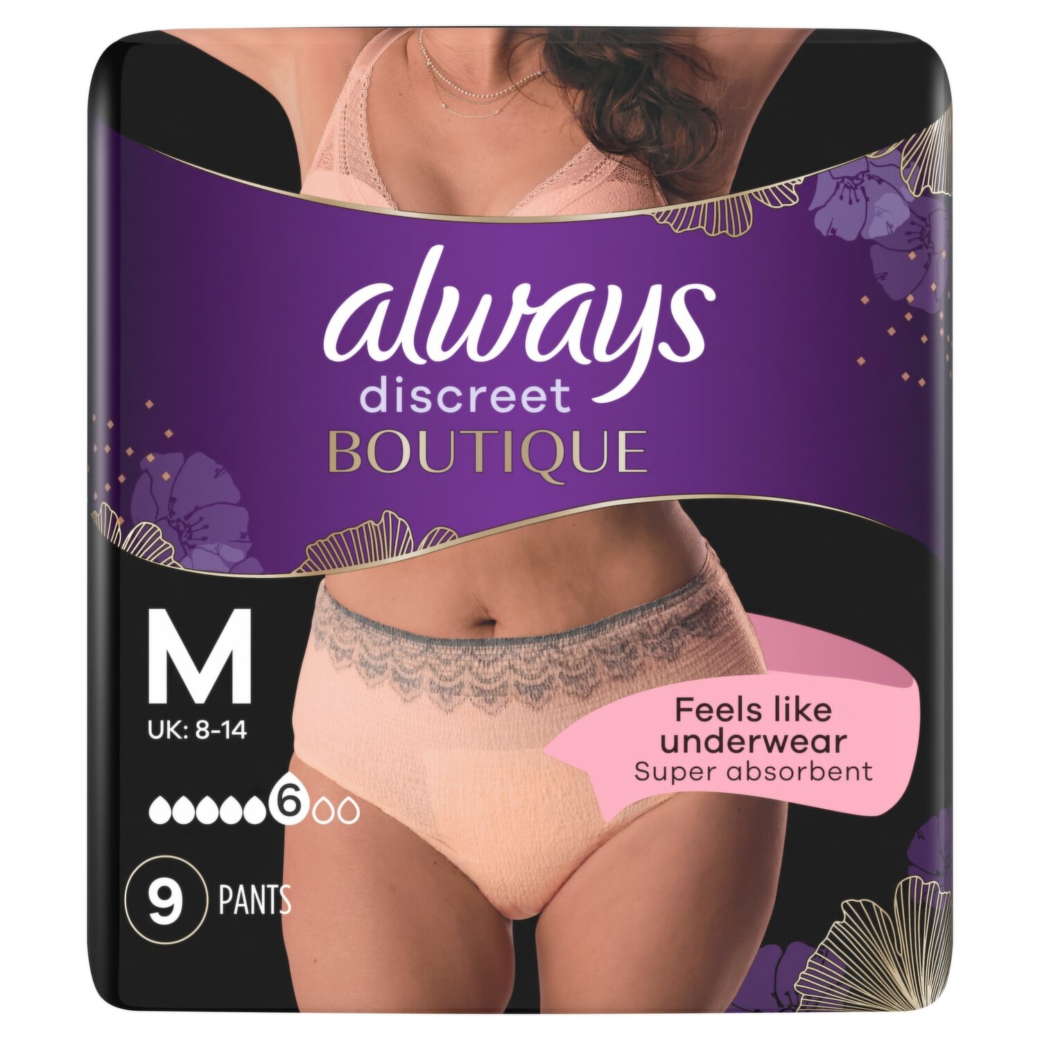 Buy Always Discreet Boutique Black Incontinence Pants M (9 pieces)