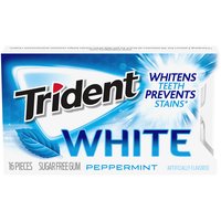 Trident Sugar Free Gum, White Peppermint, 16 Each