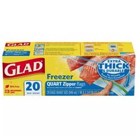 Glad Quart Zipper Bag, Extra Wide Seal Freezer, 20 Each