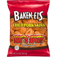 Baken-Ets Chicharrones Fried Pork Skins, Hot'n Spicy, 2.125 Ounce