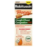 Robitussin Max Cough & Chest Congestion DM, Honey, 4 Ounce