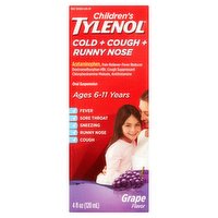 Tylenol Children's Cold, Cough, and Runny Nose Grape Flavor Oral Suspension, 4 Ounce