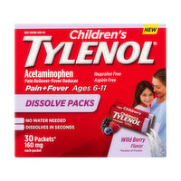 Tylenol Children's Acetaminophen Wild Berry Powder Dissolve Packs, 30 Each