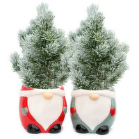 3" Flocked Pine with Gnome Ceramic Pot, 1 Each