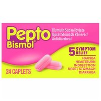 Pepto Bismol Upset Stomach Reliever/Antidiarrheal, Caplets, 24 Each