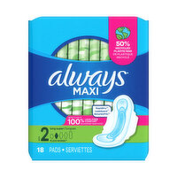 Always Maxi Size 2 Long Super Pads With Wings, Unscented, 18 Each