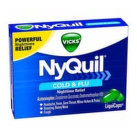 Vicks Nyquil Cold & Flu Liquid Caps, Nighttime Relief, 16 Each