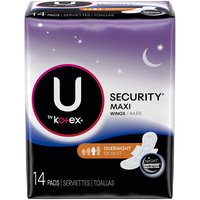 U by Kotex Clean & Secure Overnight Maxi Pads, 14 Each