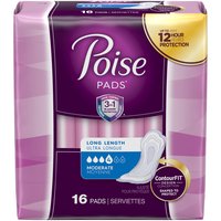 Poise Incontinence Pads, Moderate Absorbency, Long, 16 Each