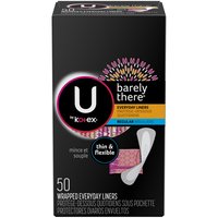 U by Kotex Barely There Thin Unscented Panty Liners Light Absorbency, 50 Each