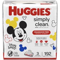 Huggies Simply Clean Wipes, Fragrance Free, 192 Each