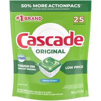 Cascade ActionPacs Dishwasher Detergent, Fresh Scent, 25 Each