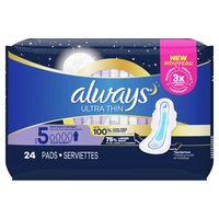 Always Ultra Thin Pads, Extra Heavy Overnight, Size 5, 24 Each
