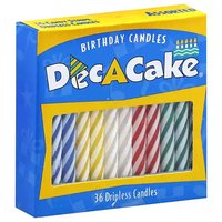 Dec A Cake Birthday Candles, Assorted Dripless Candy Stripe, 36 Each